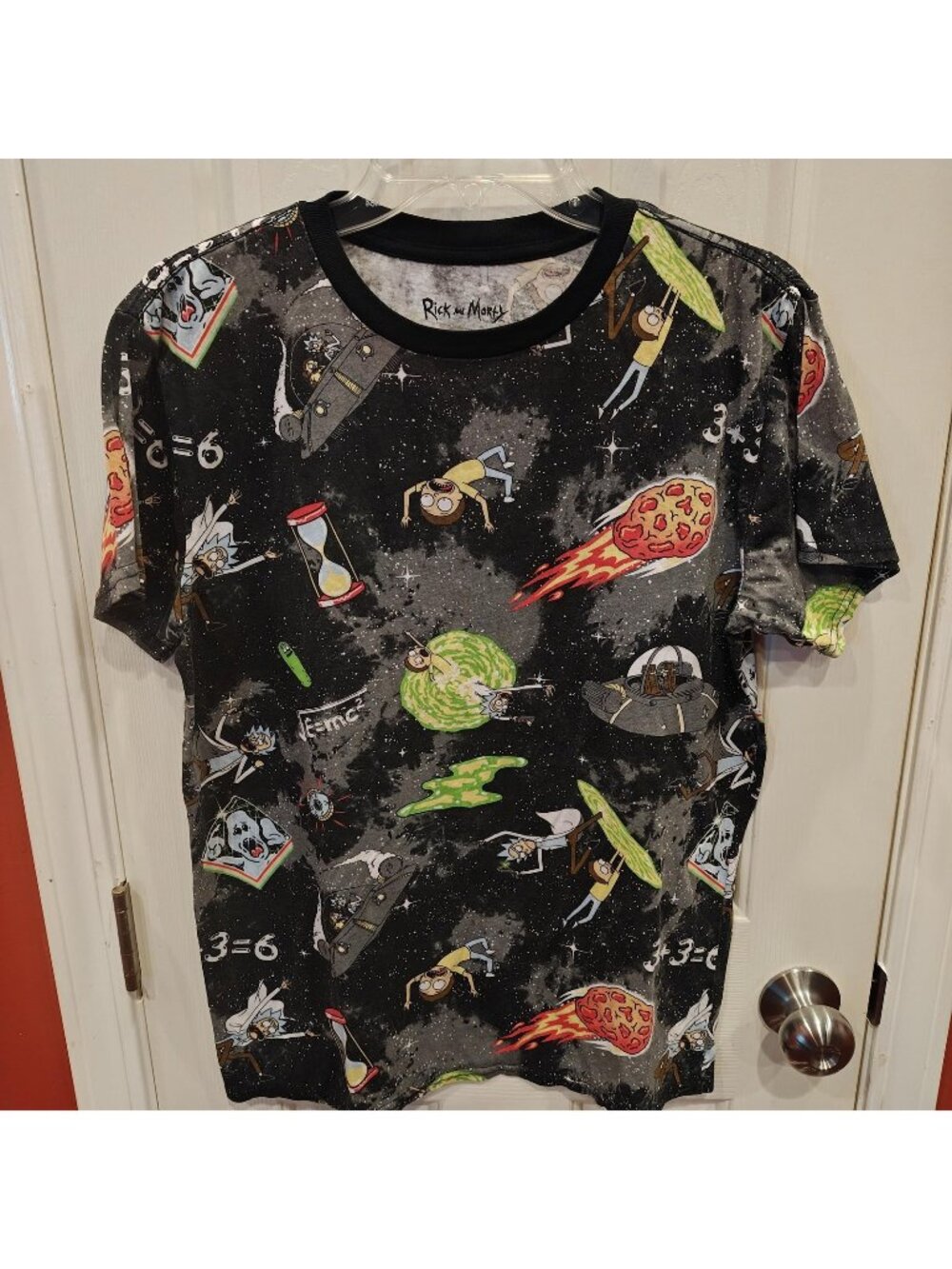 Official Rick And Morty Shirt Mens M Black Space All Over Print Graphic Cartoon